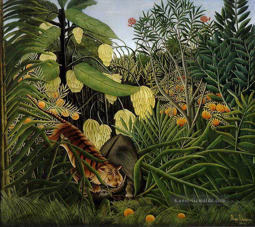 Kampf eines Tigers und eines Buffalo Henri Rousseau Post Impressionismus Naive Primitivismus Ölgemälde